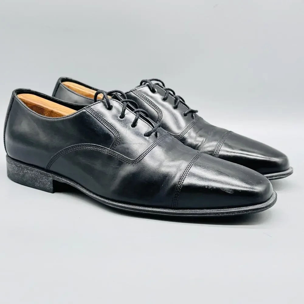 Cole Haan Shoes Mens 8.5 Black Leather Square Cap Toe Oxford Lace Up Dress